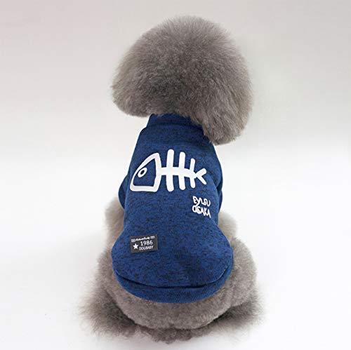 Ranvi Hundekleidung Gestrickter Fischgrätenpullover Weicher und Dicker Warmer Hundehemd Winterhundepullover(Blau/L) von Ranvi