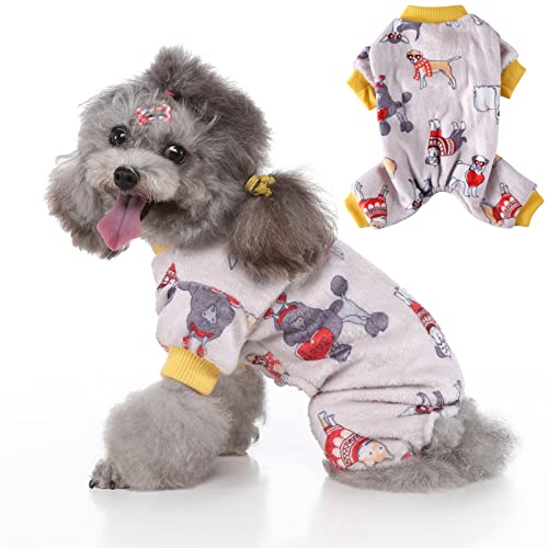 Ranvi Katze und Hund Herbst Vierbeinige Kleidung Pyjamas Weihnachten Haustierkleidung Vierbeinige Fleece Schneeflocke Kuchen Elch Hundekleidung Weihnachten(Aprikose gelb,L) von Ranvi