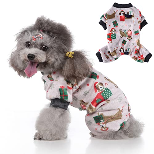 Ranvi Katze und Hund Herbst Vierbeinige Kleidung Pyjamas Weihnachten Haustierkleidung Vierbeinige Fleece Schneeflocke Kuchen Elch Hundekleidung Weihnachten(Aprikose schwarz,L) von Ranvi