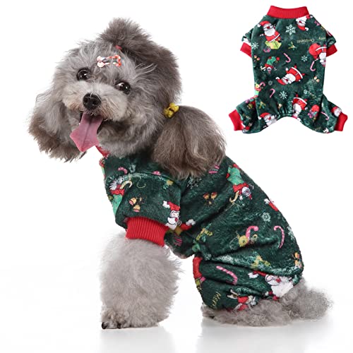 Ranvi Katze und Hund Herbst Vierbeinige Kleidung Pyjamas Weihnachten Haustierkleidung Vierbeinige Fleece Schneeflocke Kuchen Elch Hundekleidung Weihnachten(Grün,L) von Ranvi