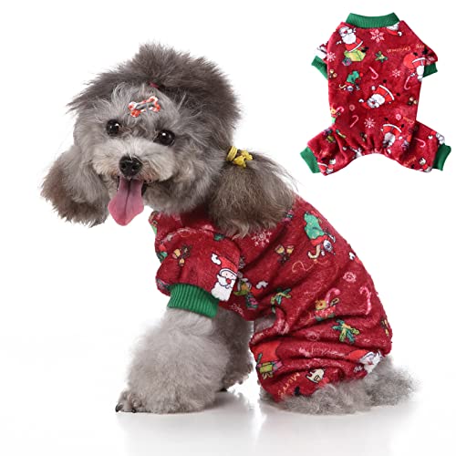 Ranvi Katze und Hund Herbst Vierbeinige Kleidung Pyjamas Weihnachten Haustierkleidung Vierbeinige Fleece Schneeflocke Kuchen Elch Hundekleidung Weihnachten(Rot,S) von Ranvi