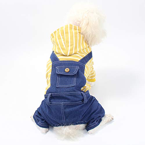 Ranvi Pet Denim Gestreifter Hund Jumpsuit Welpe Katze Hoodie Vierbeinige Kleidung Teddy Sweatshirt Jeans Overalls(Gelb, L) von Ranvi