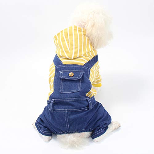 Ranvi Pet Denim Gestreifter Hund Jumpsuit Welpe Katze Hoodie Vierbeinige Kleidung Teddy Sweatshirt Jeans Overalls(Gelb, M) von Ranvi