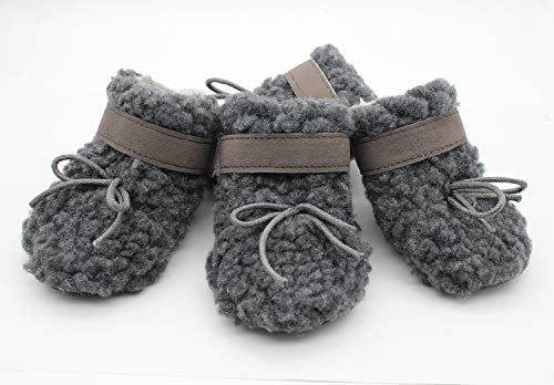 Ranvi Puppy Cute Gemütliche Warme Anti-Rutsch-Winterstiefel für kleine mittelgroße Hunde Haustiere verdicken Fleece-Schneeschuhe(Grau, L) von Ranvi