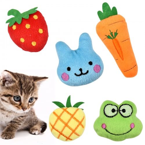 Rapidbok Katzenminze Katzenspielzeug, 5 Stück Spielzeug mit Katzenminze, Niedliches Form Katzenminze Plüsch Spielzeug für Katze Kätzchen Kauen Spielen Erdbeere/Frosch/Kaninchen/Ananas/Karotte von Rapidbok