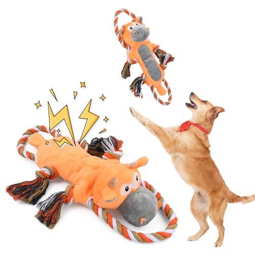 Rapidbok Kuscheltier für Hunde, Hundespielzeug Plüsch Quietschend, Robustes Ziehseil Interaktives Hundespielzeug, Hunde Kauspielzeug Zahnreinigung, für Große Mittelgroße Hunde und Welpen von Rapidbok
