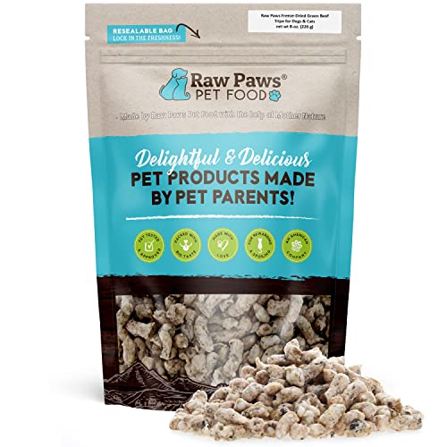 HUOXIG Raw Pfoten Pet Premium Raw Freeze Getrocknete grün Kutteln Leckereien für Hunde und Katzen – All Natural Pet Snacks – grasgefütterten Rindfleisch – Made in USA nur – Getreide, Gluten & Weizen frei von Raw Paws