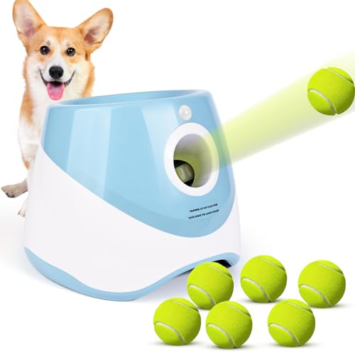 Rawhui Hunde Ballwurfmaschine Automatisch Interaktives Hundespielzeug Elektrisch mit 6pcs Tennisbälle für Kleine und Mittlere Hunde von Rawhui