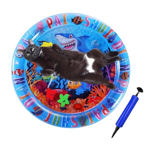 Raxove Katze Wasser Sensorische Matte - Wassermatte | Innovative Sensor Wassermatte mit Inflator, Runde Wassermatte Sensorisches Spielzeug, Kühlung Haustier Zubehör von Raxove