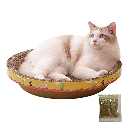 Runder Katzenbrett Kratzer, Oval Katzenkratzer Karton Schüssel Nest, Katzenkratzpad Wellpappe Kratzer, Runde Katze Kratzlounge Bett, Katzenkratzer Schüssel für Katzentraining Spielzeug Wendbar von Raxove