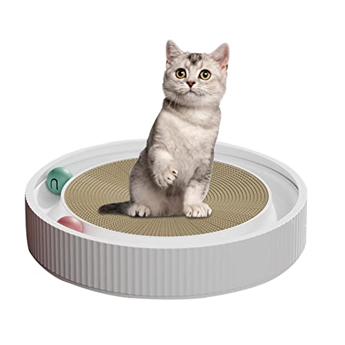 Runder Katzenkratzbrett, Katzenkratzer Pad mit interaktiven Bällen für Aktiv, Scratcher Pappschale, Runde Katze Kratzlounge Bett, Katze Ktty Trainingsspielzeug Reversible von Raxove