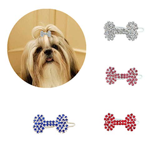 4 x Diamant-Haarspange für Hundeknochen, Prinzessinnen-Haarschmuck, Katzen- und Hundezubehör, geeignet für langhaarige Hunde von RayMinsino