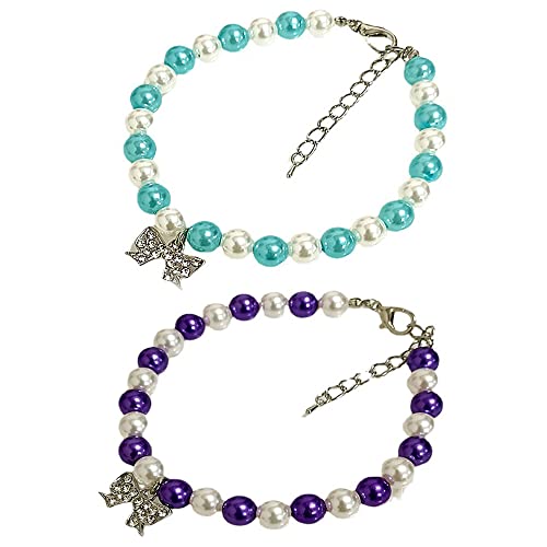 RayMinsino Halskette für Haustiere, mit Schmetterling-Strasssteinen, verstellbar, für kleine und mittelgroße Hunde, 2 Stück von RayMinsino