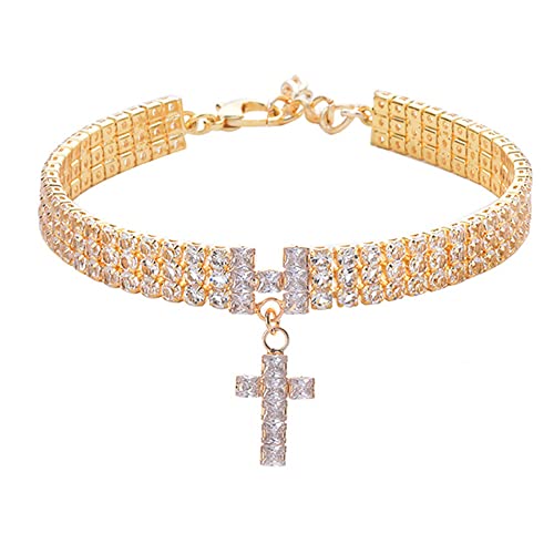 RayMinsino Haustier Halskette Brief Kreuz Zirkon DREI Abfluss Diamanten Katze und Hund Schmuck Urlaub Kleid Halsband von RayMinsino