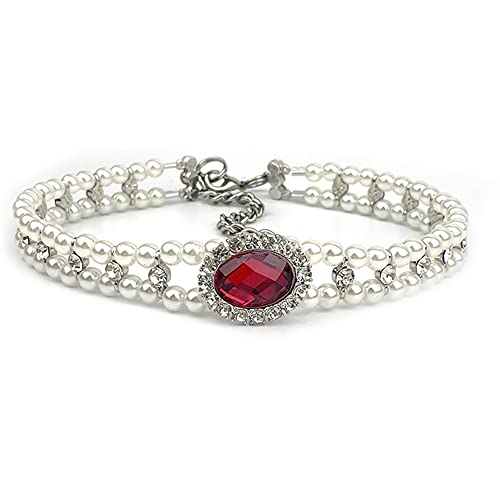 RayMinsino Haustier-Halskette mit zwei Reihen Perlen Strass Halsband Katzen Hund Halskette Verstellbar Niedlicher Schmuck Vintage Zubehör von RayMinsino