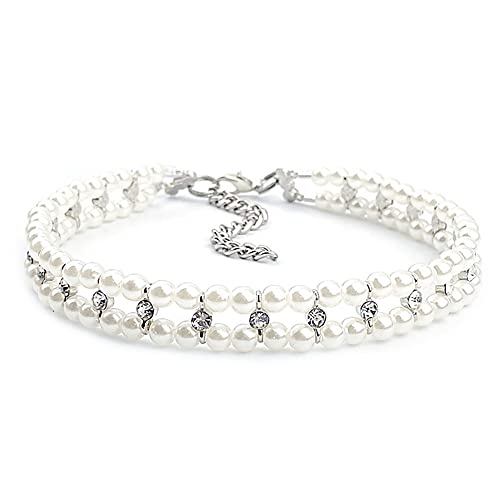 RayMinsino Pet Pearl Strass Halsband Katze Hund Halskette Verstellbar Kleine Hunde Halsband, Weiß von RayMinsino