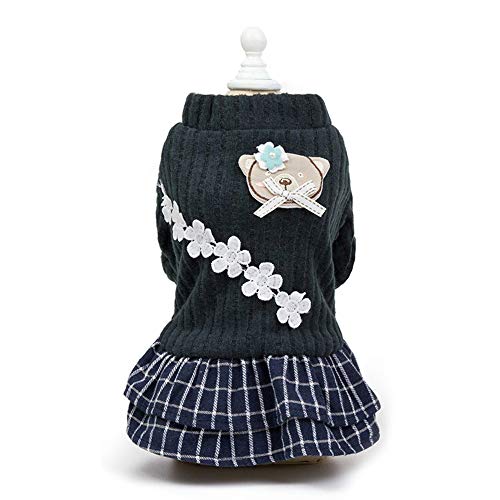 RayMinsino Haustier Wolle Kleidung Prinzessin Rock Blume Plaid Pullover zweibein warme Kleidung Baumwolljacke Geeignet für Welpen Mittlere Hunde Katzen von RayMinsino