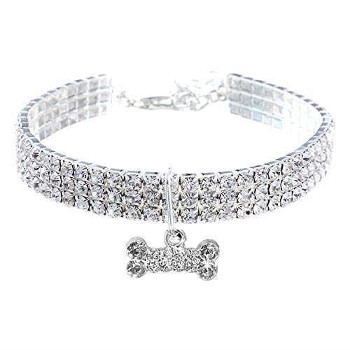 RayMinsino Haustierhalsband mit Diamanten, Verstellbarer Kristalldiamant elastischer Knochenanhänger Hochzeitskatze und Hund Kleiner Haustierhalskettenschmuck von RayMinsino