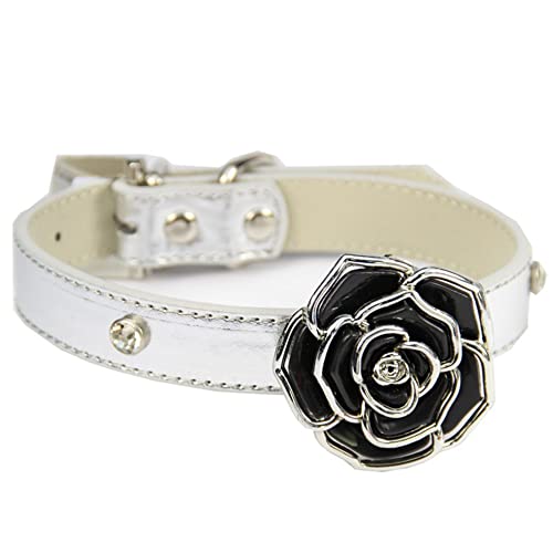 RayMinsino Hundezubehör Haustier Halsband Strass Rose Haustier Liefert Leder Einstellbar Halsband von RayMinsino