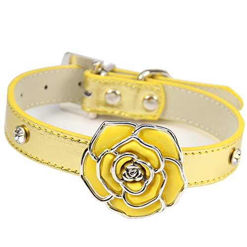 RayMinsino Hundezubehör Haustierhalsband Strass Rose Haustierbedarf Leder Verstellbares Halsband von RayMinsino