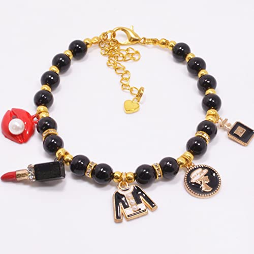 RayMinsino Mode Haustier Halskette Katze Perlenhalsband Schmuck Haustier Katze Teddyhalsband Perlenschmuck Lippenstift Parfümflasche Anhänger Kragen von RayMinsino