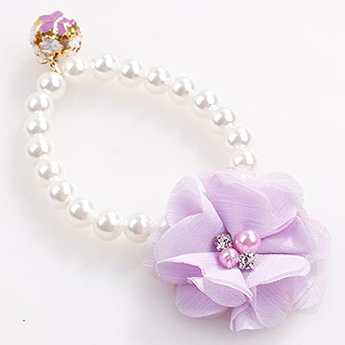 RayMinsino Pet Pearl Necklace Flower Elastic Collar Cat Accessories Teddy Small and Medium Size Dog Collar von RayMinsino