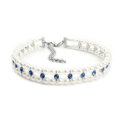 RayMinsino Pet Pearl Strass Halsband Katze Hund Halskette Einstellbar Kleine Hundehalsband, Blau von RayMinsino