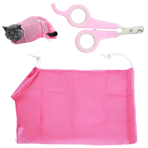 Raykce 2-teiliges Set Katzenbadetasche und Haustier-Nagelschere, Anti-Biss Anti-Kratz-Pflege-Mesh-Tasche für Katzen zum Baden und Nagelschneiden von Raykce