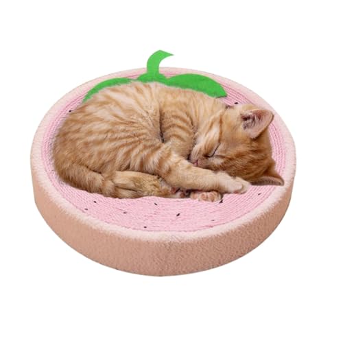 Cat Scratching Board Round - 40x40x10cm Katzenkratzbretter Rund, Obst-Katzenkratzer Sisal, Rundes Katzenbett Sisal, Krallenschärfendes Katzenspielzeug Mit Fruchtdesign, Pink von Raypontia