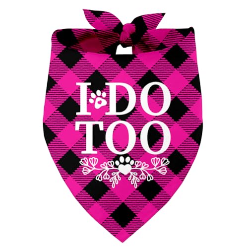 I Do Too Verlobung Hochzeit Hund Bandana, Hochzeit Party Hund Bandana, Haustier Schal Zubehör, Bedruckte Hund Bandanas Geschenk für Hundeliebhaber Party, Rot Plaid Bandana Geschenk für Kleine Mittlere von Razpah