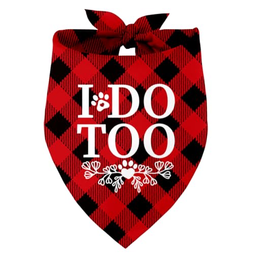 I Do Too Verlobung Hochzeit Hund Bandana, Hochzeit Party Hund Bandana, Haustier Schal Zubehör, Bedruckte Hund Bandanas Geschenk für Hundeliebhaber Party, Rot Plaid Bandana Geschenk für Kleine Mittlere von Razpah