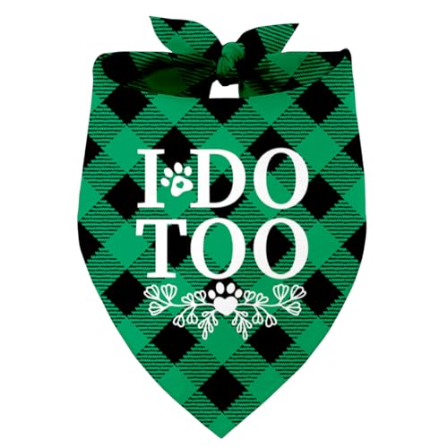 I Do Too Verlobung Hochzeit Hund Bandana, Hochzeit Party Hund Bandana, Haustier Schal Zubehör, Bedruckte Hund Bandanas Geschenk für Hundeliebhaber Party, Rot Plaid Bandana Geschenk für Kleine Mittlere von Razpah