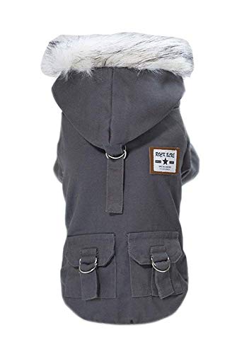 Rdc Pet Pet Hunde Kapuzenpullis Arbeitskleidung verdickter Hund insgesamt Hund Militäruniform Armee Sweater Baumwolljacke Pelzmantel für kleine Hund mittlere Hund (Grau,M) von Trudz PET