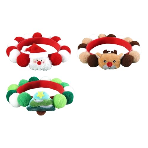 Rdxanc 3-teiliges weiches Plüsch-Halsband-Set für Haustiere, bunte Pompons, Weihnachtsmotive, Katzenhalsband-Set für Festival, Urlaub, Party, Katzen und Hunde von Rdxanc