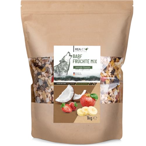 ReaVET Barf Früchtemix 1kg, Obstflocken Hunde Getreidefrei & Glutenfrei, Barf Zusatz Hund, Hundeflocken, Barf Hundefutter, Flockenfutter Hund von ReaVET