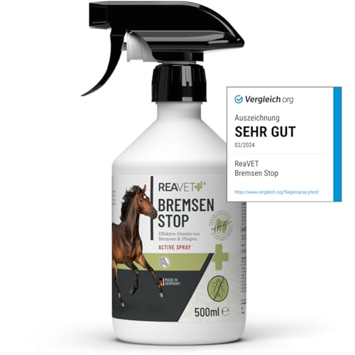 ReaVET Bremsen Stop **TESTSIEGER** Fliegenspray Pferde 500ml mit Naturstoffen, Insektenspray mit Sofortschutz & Pferdepflege, Bremsenspray Bremsenblocker gegen Fliegen von ReaVET