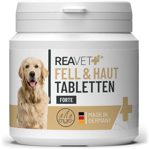 ReaVET Fell & Haut Tabletten Hunde 120 Stück - sekundierend bei Fellproblemen, Dermatose & Haarausfall Hund, Fell Tabletten für Hunde, Unterstützung der Hautfunktion von ReaVET