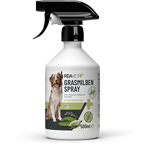 ReaVET Grasmilben Spray 500ml - Schutz, Abwehr und Pflege bei Grasmilben, Grasmilben-Ex Spray Hund, Anti Milben Spray zur effektiven Abwehr, Milbenstop, lindert Juckreiz von ReaVET