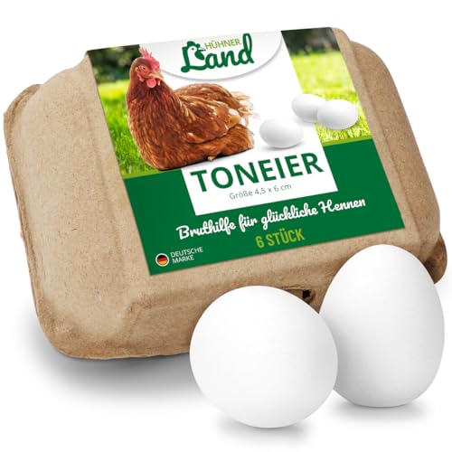 HÜHNER Land Toneier für Hühner 6 Stück – Bruthilfe, Gipseier Hühner, Naturgetreue Nesteier, Legeeier zur Bruthilfe, künstliche Hühnereier, Eier für Nestplatzbestimmung von HÜHNER Land