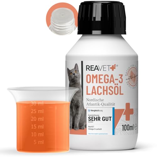 ReaVET TESTURTEIL SEHR GUT 02/24 Lachsöl Katze 100ml - Reich an Omega 3 & 6, Fischöl Hunde hochdosiert I Echte Lebensmittelqualität ohne Zusätze I Frisch abgefüllt in Deutschland von ReaVET