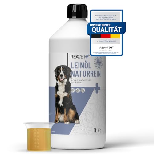 ReaVET Leinöl Hunde Pferde 1 Liter I Leinöl Hund kaltgepresst I Reich an Omega 3 & 6 I Barf-Zusatz, Barf Öl für Hund, Katze und Pferd von ReaVET