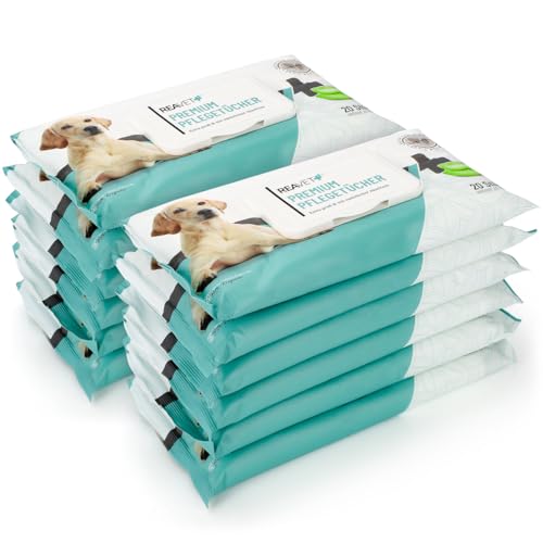 ReaVET Pflegetücher Hund, Katze I Reisegröße 240 Stück I 12 x 20Stk. I XXL Feuchttücher, Extra Groß & Hypoallergen I Reinigungstücher, Abwischtücher für Po, Pfoten, Augen & Ohren von ReaVET