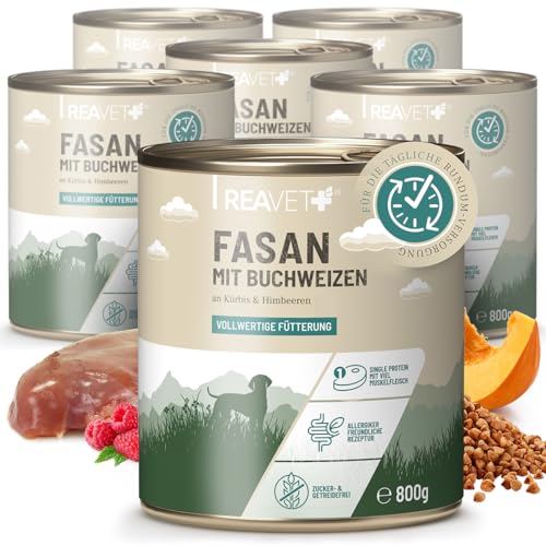 ReaVET Premium Hunde Nassfutter - Fasan an Buchweizen & Himbeeren 12 x 800g I mit hohem Fleischanteil & viel Muskelfleisch, Getreidefrei, Hundefutter nass, ohne Zucker von ReaVET