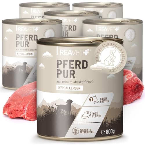 ReaVET Premium Hunde Nassfutter - Pferd Pur 12 x 800g I Reines Muskelfleisch, Hypoallergen, ohne Getreide & Zusätze, Hundenassfutter sensitiv für Allergiker von ReaVET