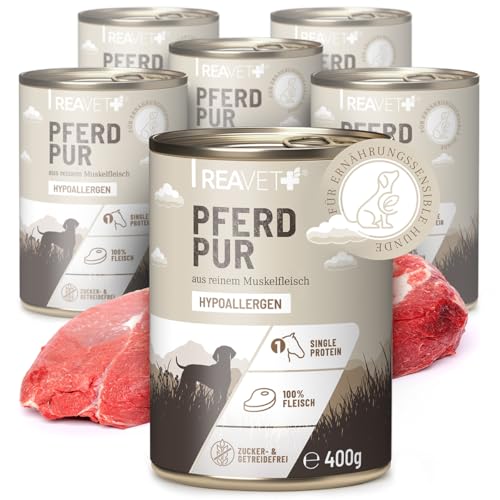 ReaVET Premium Hunde Nassfutter - Pferd Pur 6 x 400g I Reines Muskelfleisch, Hypoallergen, ohne Getreide & Zusätze, Hundenassfutter sensitiv für Allergiker von ReaVET