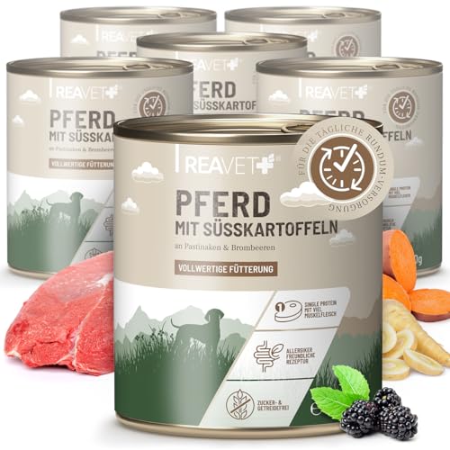 ReaVET Premium Hunde Nassfutter - Pferd an Süßkartoffeln & Brombeeren 12 x 800g I mit hohem Fleischanteil & viel Muskelfleisch, Getreidefrei, Hundefutter nass, ohne Zucker von ReaVET