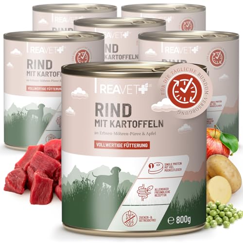 ReaVET Premium Hunde Nassfutter - Rind an Kartoffeln & Apfel 12 x 800g I mit hohem Fleischanteil & viel Muskelfleisch, Getreidefrei, Hundefutter nass, ohne Zucker von ReaVET