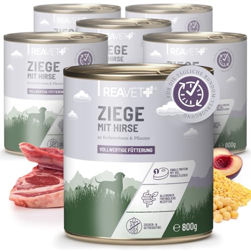 ReaVET Premium Hunde Nassfutter - Ziege an Hirse & Kichererbsen 6 x 800g I Mit hohem Fleischanteil & viel Muskelfleisch, Getreidefrei, Hundefutter nass, ohne Zucker von ReaVET