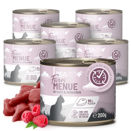 ReaVET Premium Katzenfutter nass mit Ente & Himbeeren 6 x 200g I Getreidefrei aus hochwertigem Fleisch I Katzennassfutter ohne Zucker, Nassfutter für ausgewachsene Katzen von ReaVET