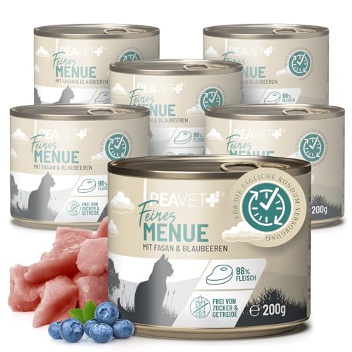 ReaVET Premium Katzenfutter nass mit Fasan & Blaubeeren 6 x 200g I Getreidefrei aus hochwertigem Fleisch I Katzennassfutter ohne Zucker, Nassfutter für ausgewachsene Katzen von ReaVET